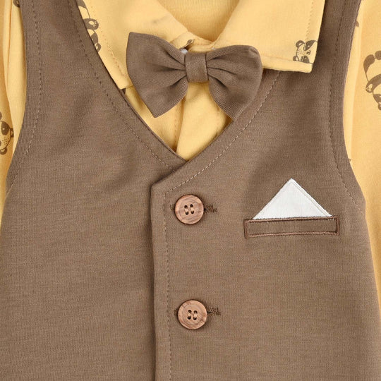 Infant Boys Cotton Interlock Romper-Brown/Yellow