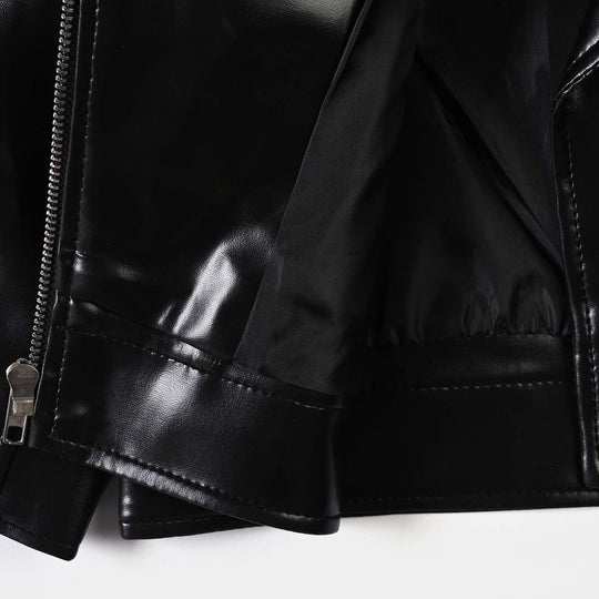 Girls PU Jacket Pu Lapel-BLACK