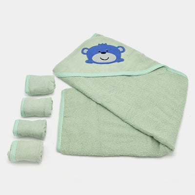 Baby Hooded Bath Towel + 4PCS Face Towel Set | 5Pcs