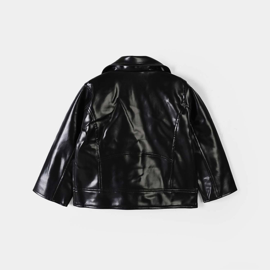 Girls PU Jacket Pu Lapel-BLACK
