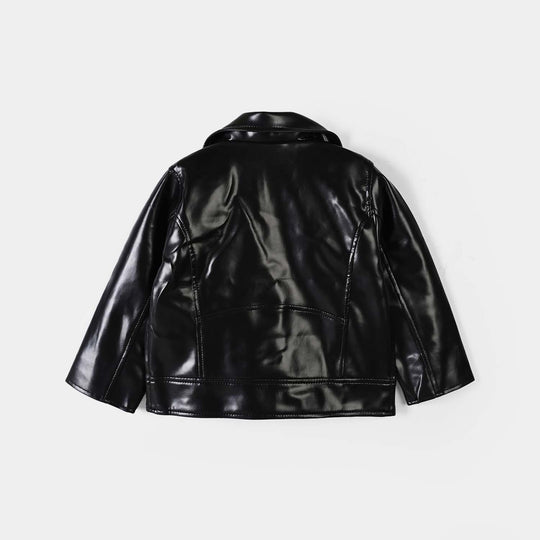 Girls PU Jacket Pu Lapel-BLACK