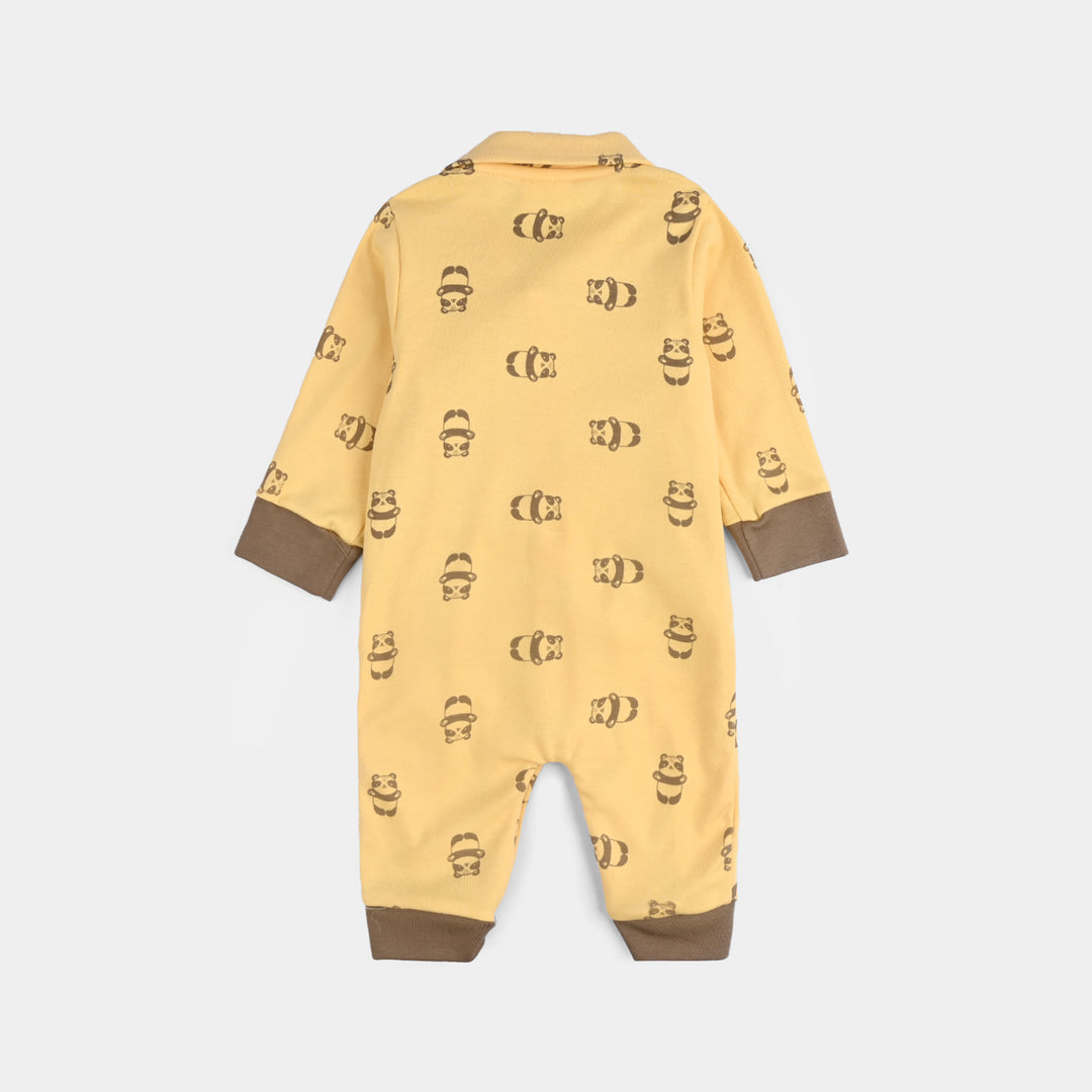 Infant Boys Cotton Interlock Romper-Brown/Yellow