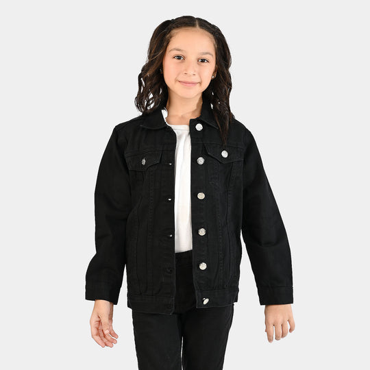 Girls Denim Stretch Woven Jacket Basic-BLACK
