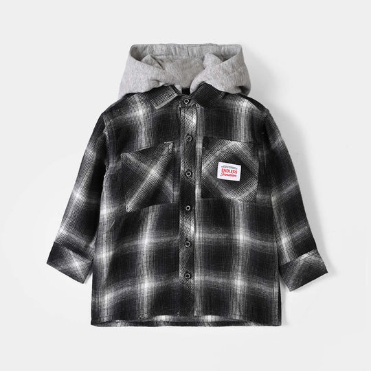 Boys Flannel Casual Shirt F/S Endless-BLACK