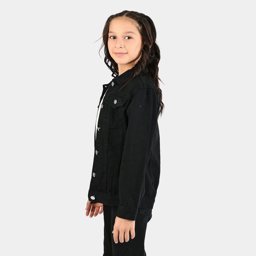 Girls Denim Stretch Woven Jacket Basic-BLACK