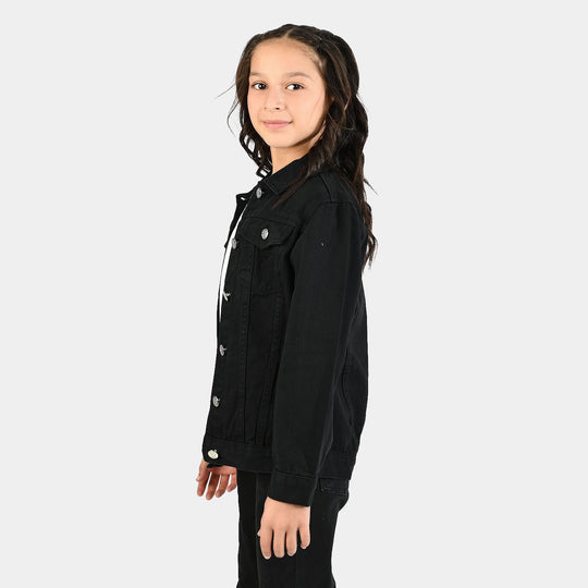 Girls Denim Stretch Woven Jacket Basic-BLACK
