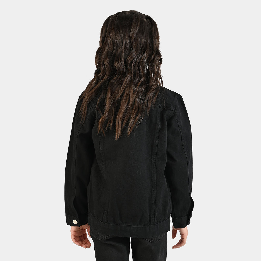 Girls Denim Stretch Woven Jacket Basic-BLACK
