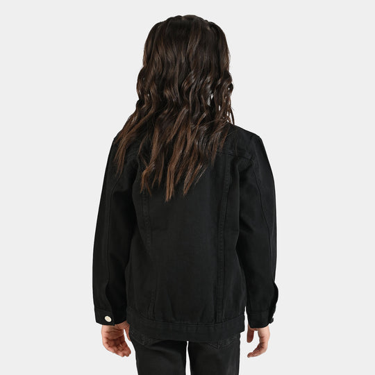 Girls Denim Stretch Woven Jacket Basic-BLACK