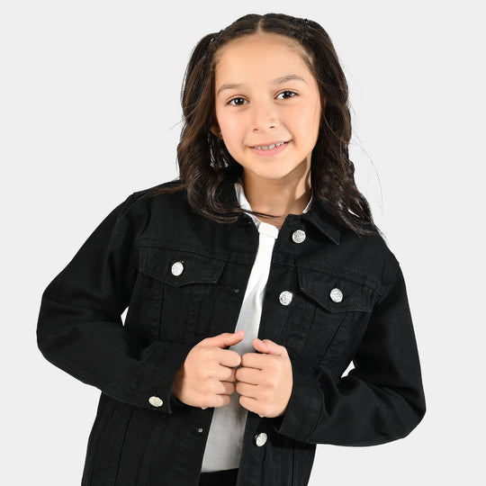Girls Denim Stretch Woven Jacket Basic-BLACK