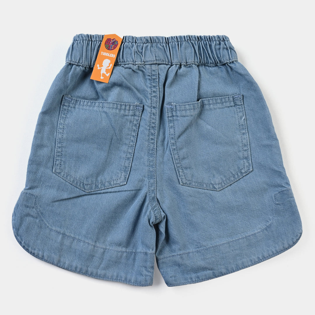 Girls Denim rigid Short Floral-Ice Blue