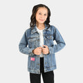Girls Denim Rigid Jacket Hearts - Light Blue