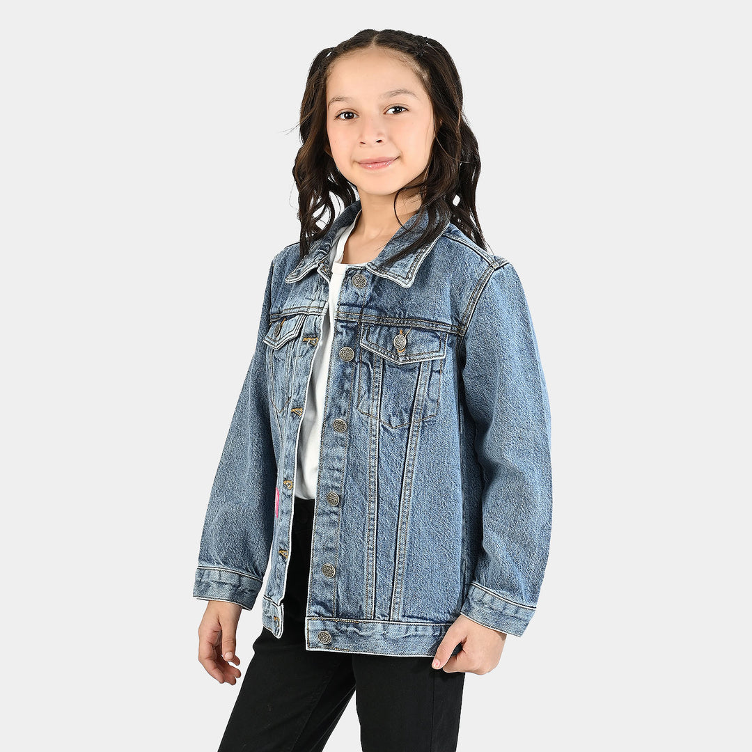 Girls Denim Rigid Jacket Hearts - Light Blue