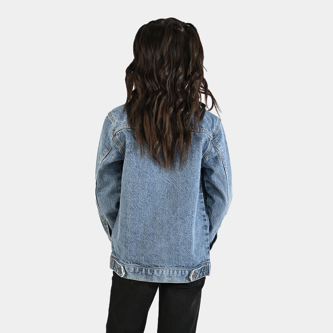 Girls Denim Rigid Jacket Hearts - Light Blue