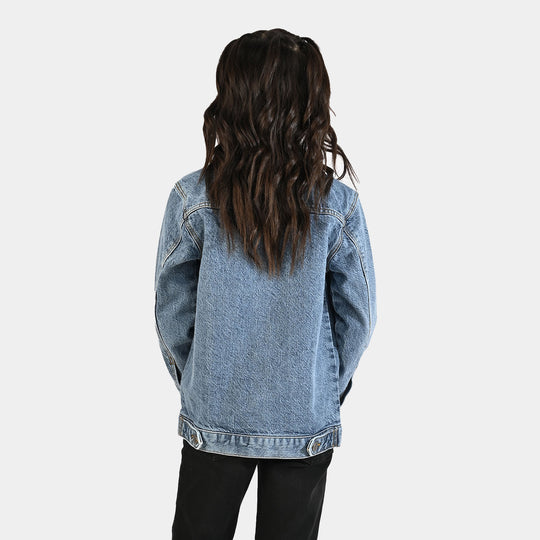 Girls Denim Rigid Jacket Hearts - Light Blue
