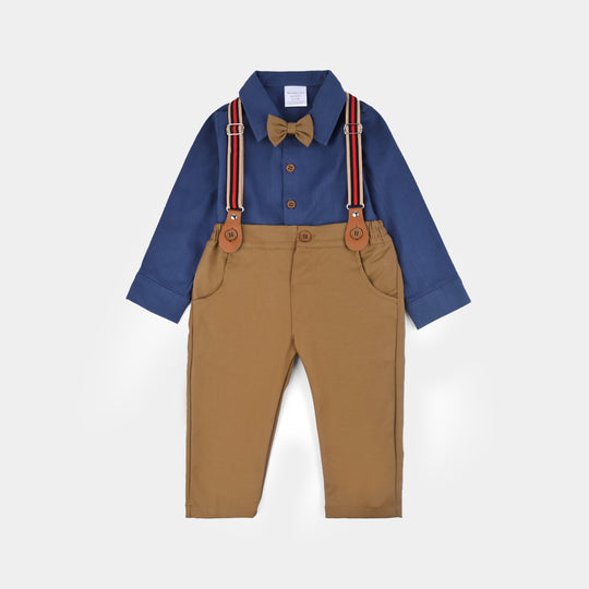 Infant Boys Cotton Interlock Suit -Brown/Navy