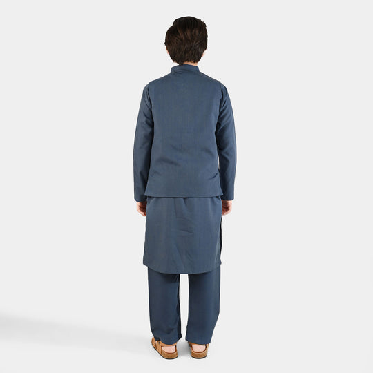 Boys Poly Viscose 3 Piece Suit (Monotone)-Blue