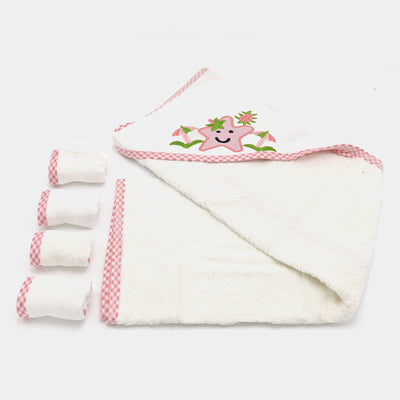 Baby Hooded Bath Towel + 4PCS Face Towel Set | 5Pcs