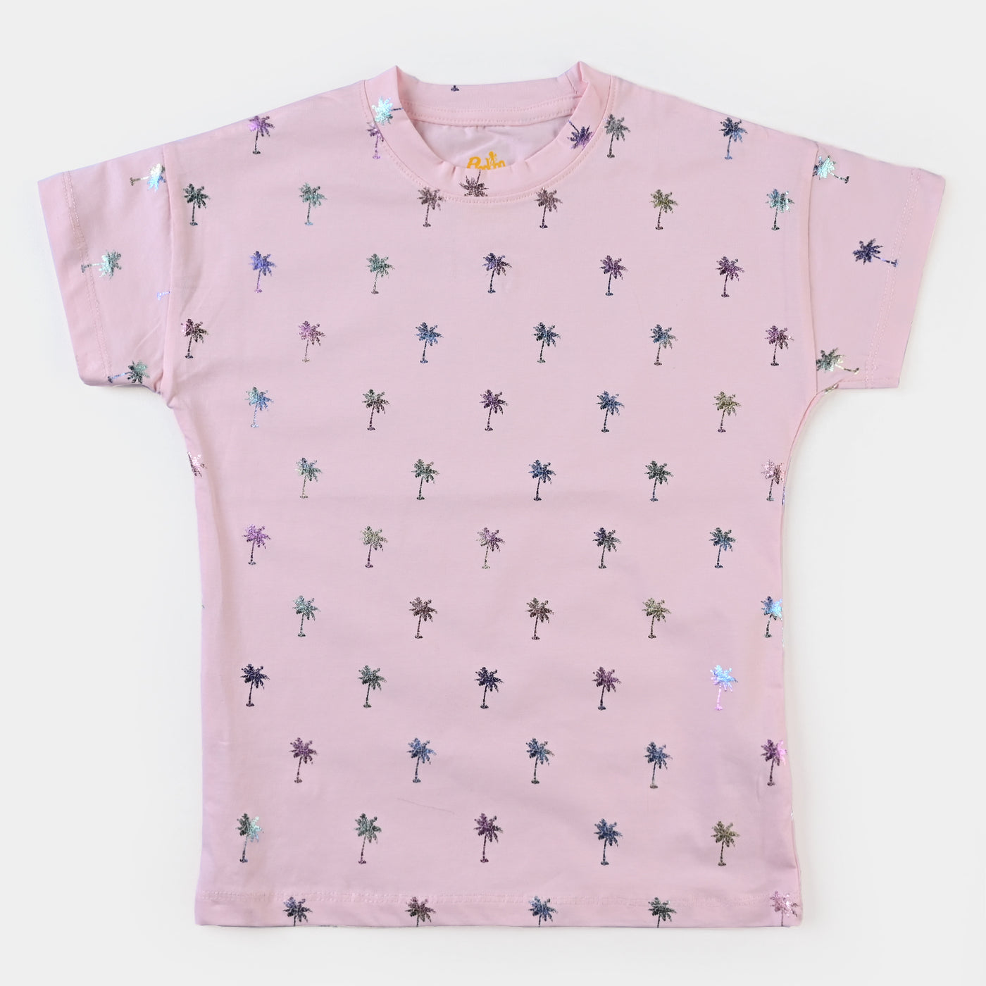 Girls Cotton Jersey T-Shirt H/S Palm Tree-Light Pink