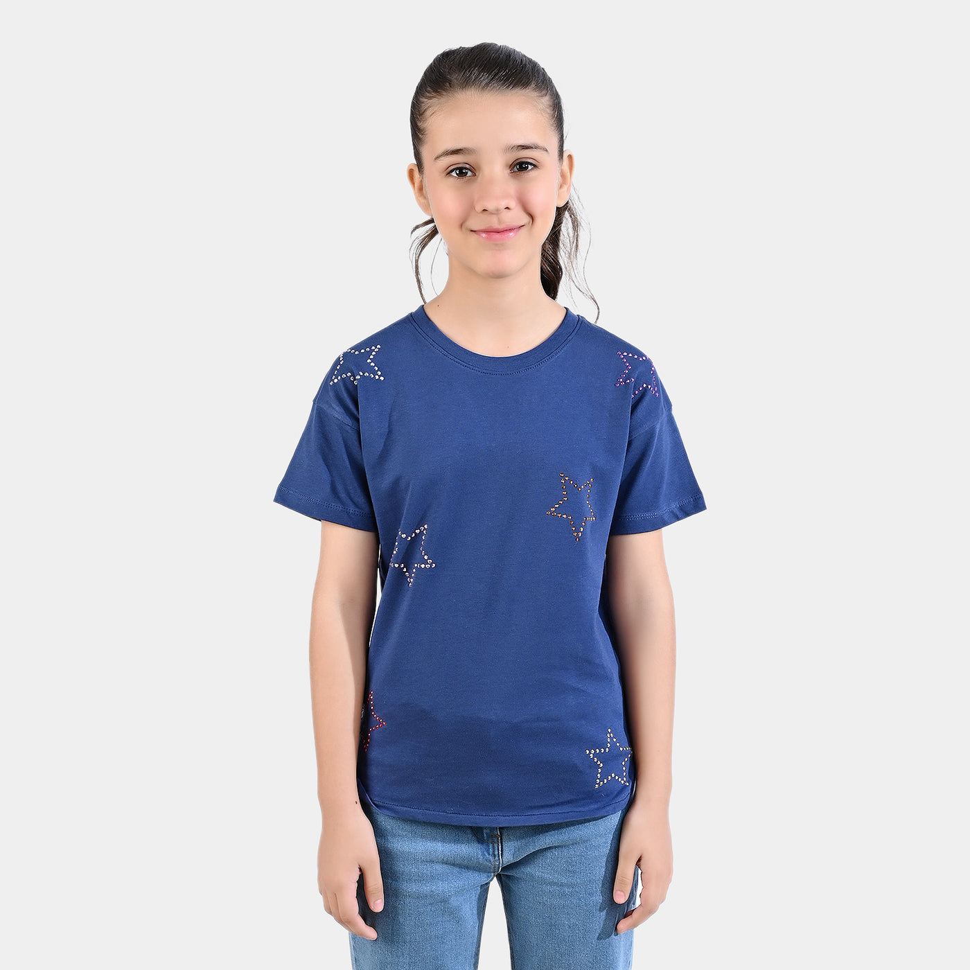 Girls Slub Jersey T-Shirt H/S Stars-True Navy