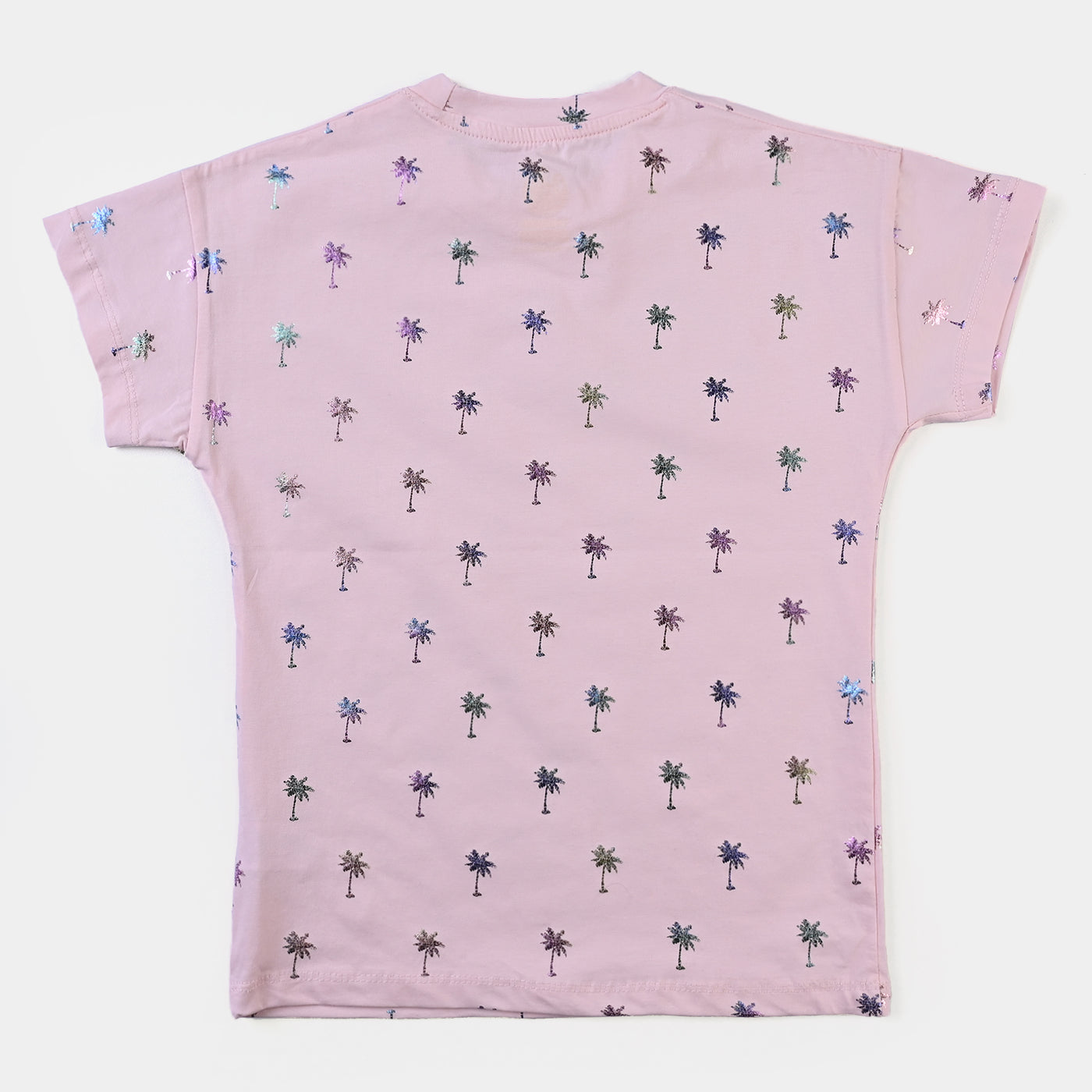 Girls Cotton Jersey T-Shirt H/S Palm Tree-Light Pink