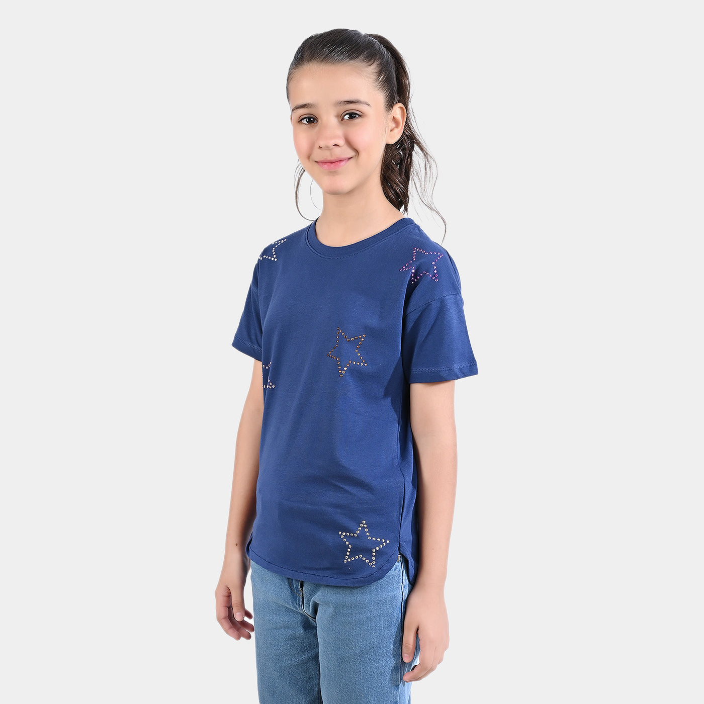 Girls Slub Jersey T-Shirt H/S Stars-True Navy