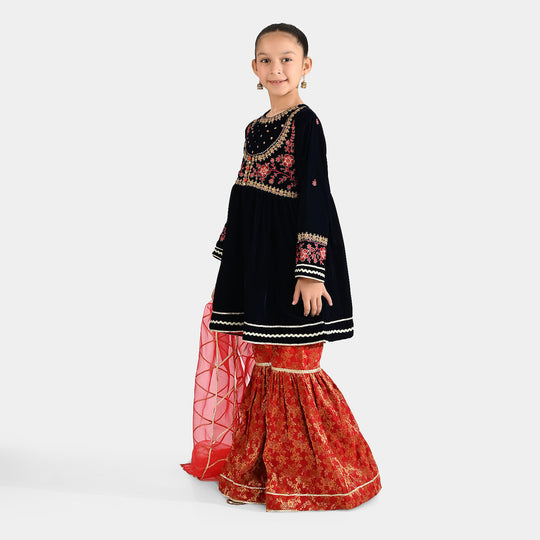 Girls Velvet 3Pcs Noor-Navy Blue