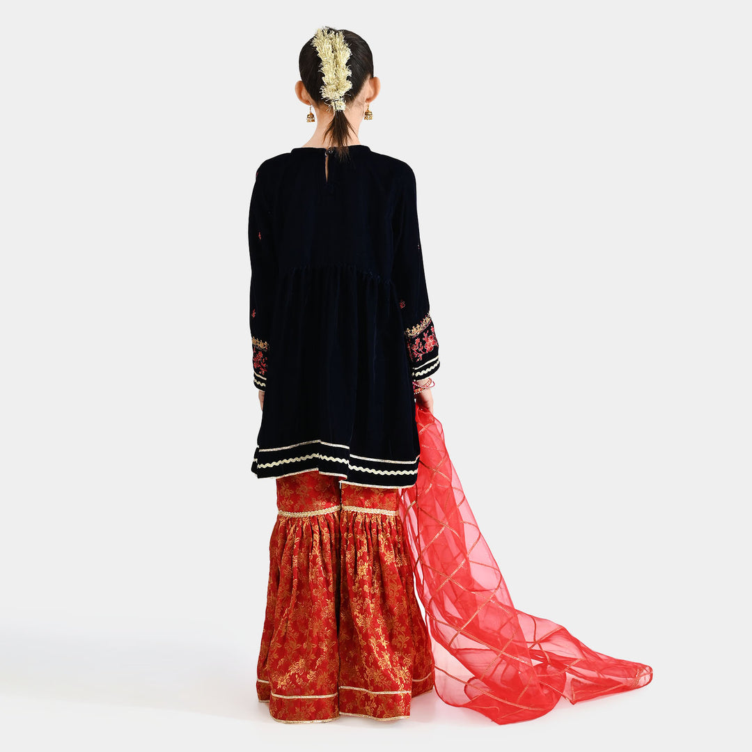 Girls Velvet 3Pcs Noor-Navy Blue