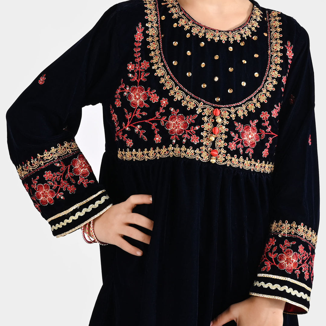 Girls Velvet 3Pcs Noor-Navy Blue