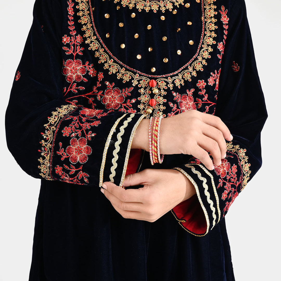 Girls Velvet 3Pcs Noor-Navy Blue