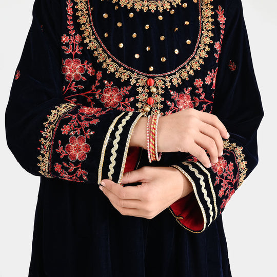 Girls Velvet 3Pcs Noor-Navy Blue