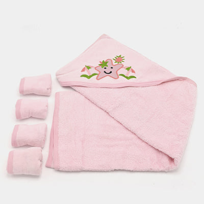 Baby Hooded Bath Towel + 4PCS Face Towel Set | 5Pcs