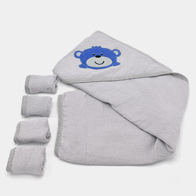 Baby Hooded Bath Towel + 4PCS Face Towel Set | 5Pcs