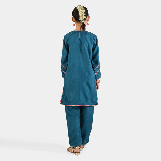 Girls Raw Silk Emb 2Pcs Geet-Green