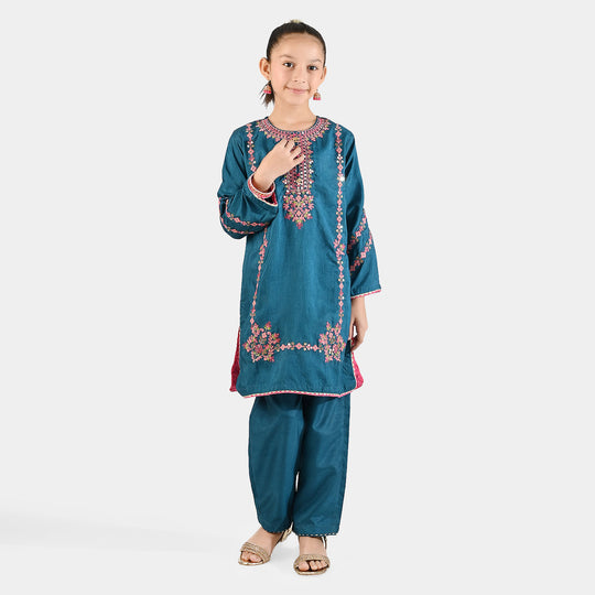 Girls Raw Silk Emb 2Pcs Geet-Green