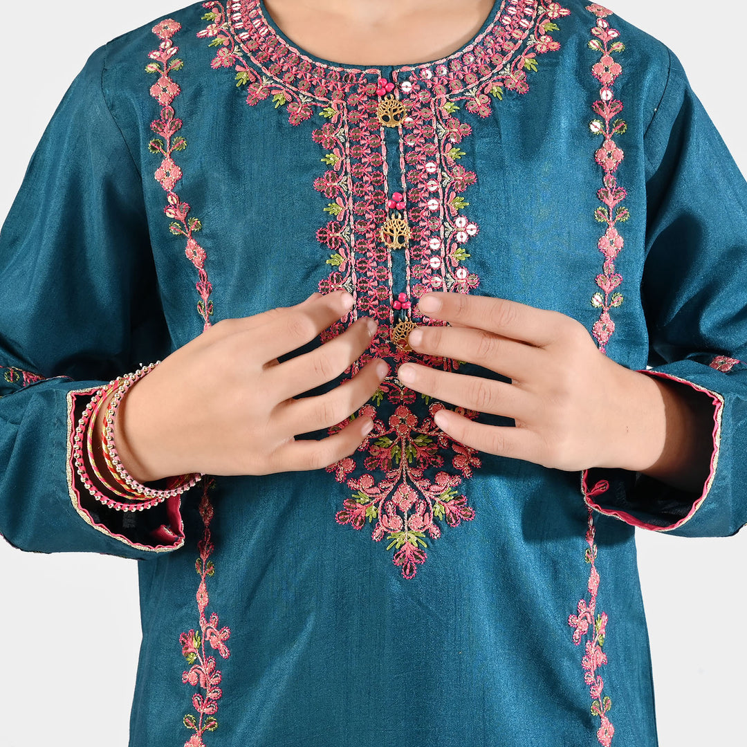 Girls Raw Silk Emb 2Pcs Geet-Green