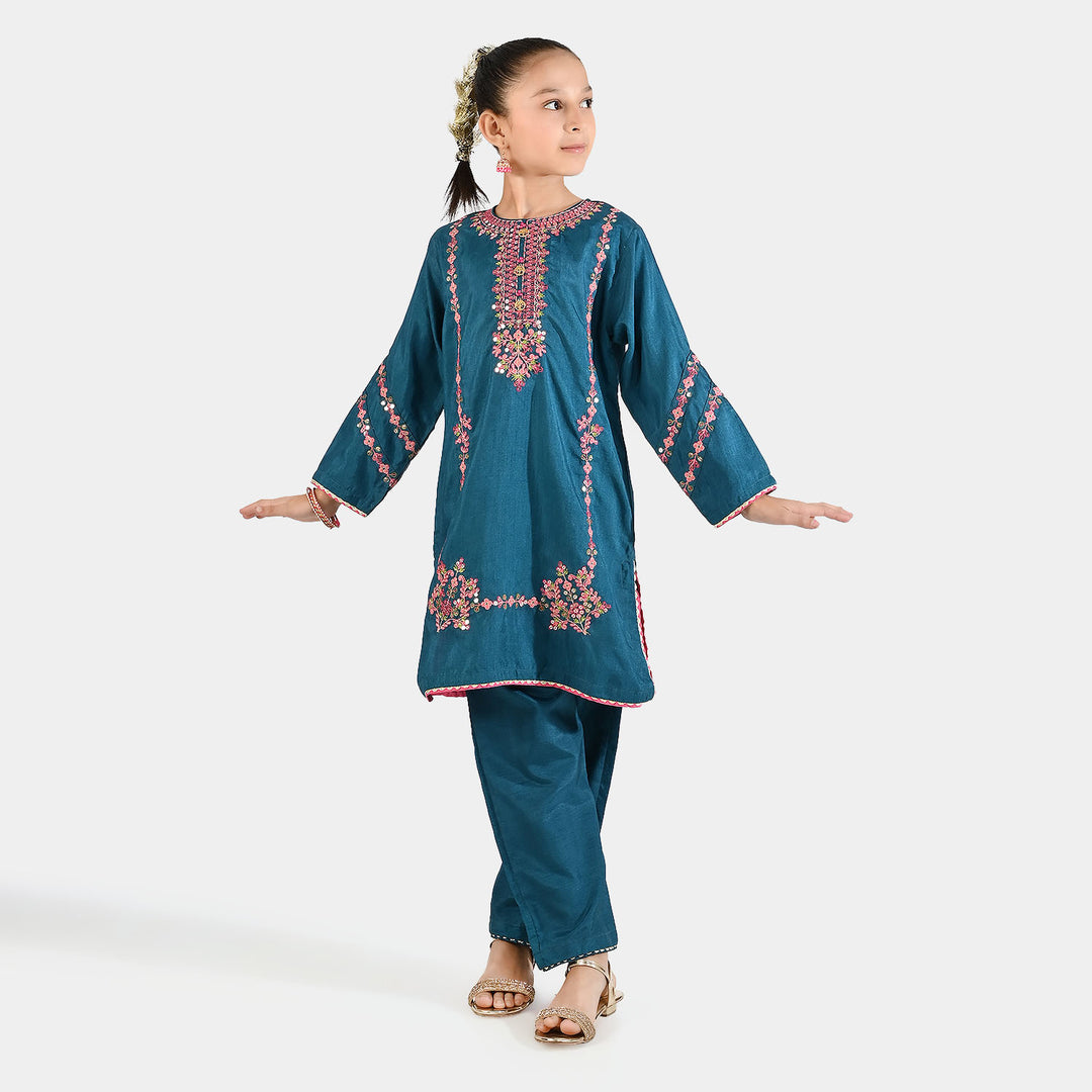 Girls Raw Silk Emb 2Pcs Geet-Green