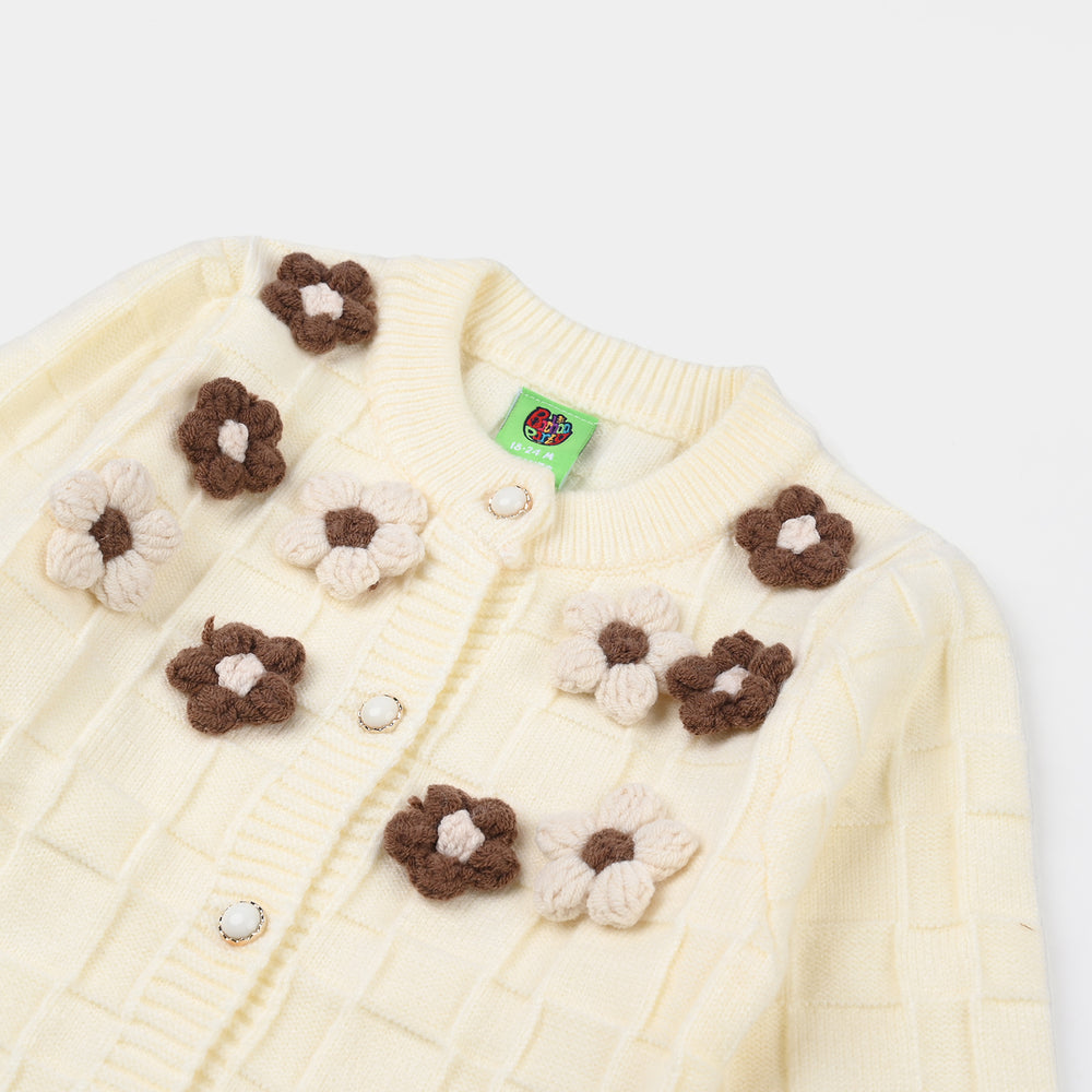 Infant Girls Acrylic Romper (Flower) - Off White