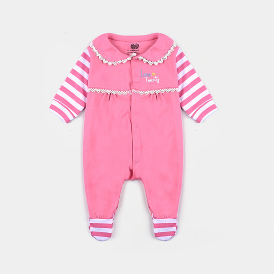 Infant Girls Cotton Interlock Knitted Romper -Sachet  Pink