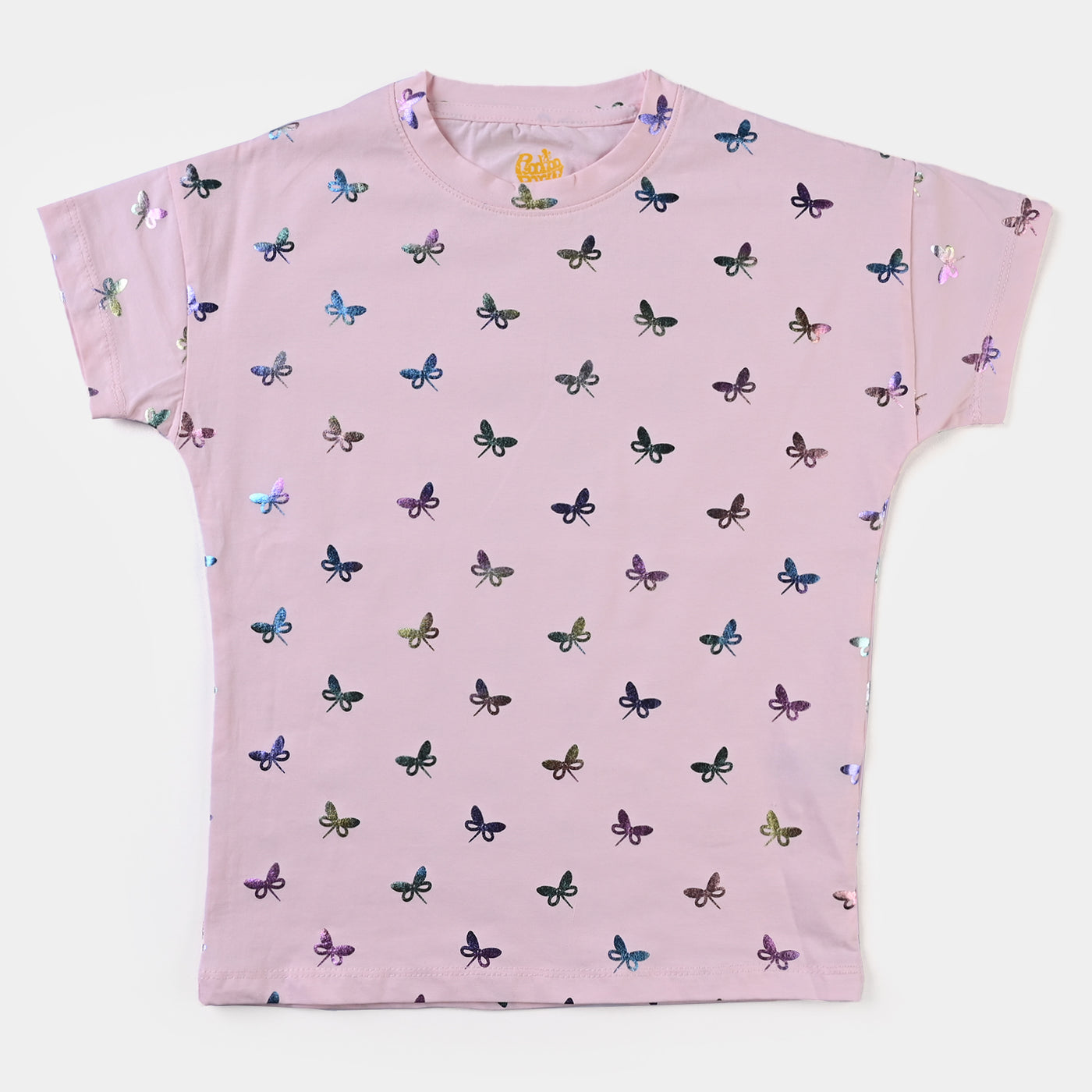 Girls Cotton Jersey T-Shirt H/S Butterflies-Light Pink