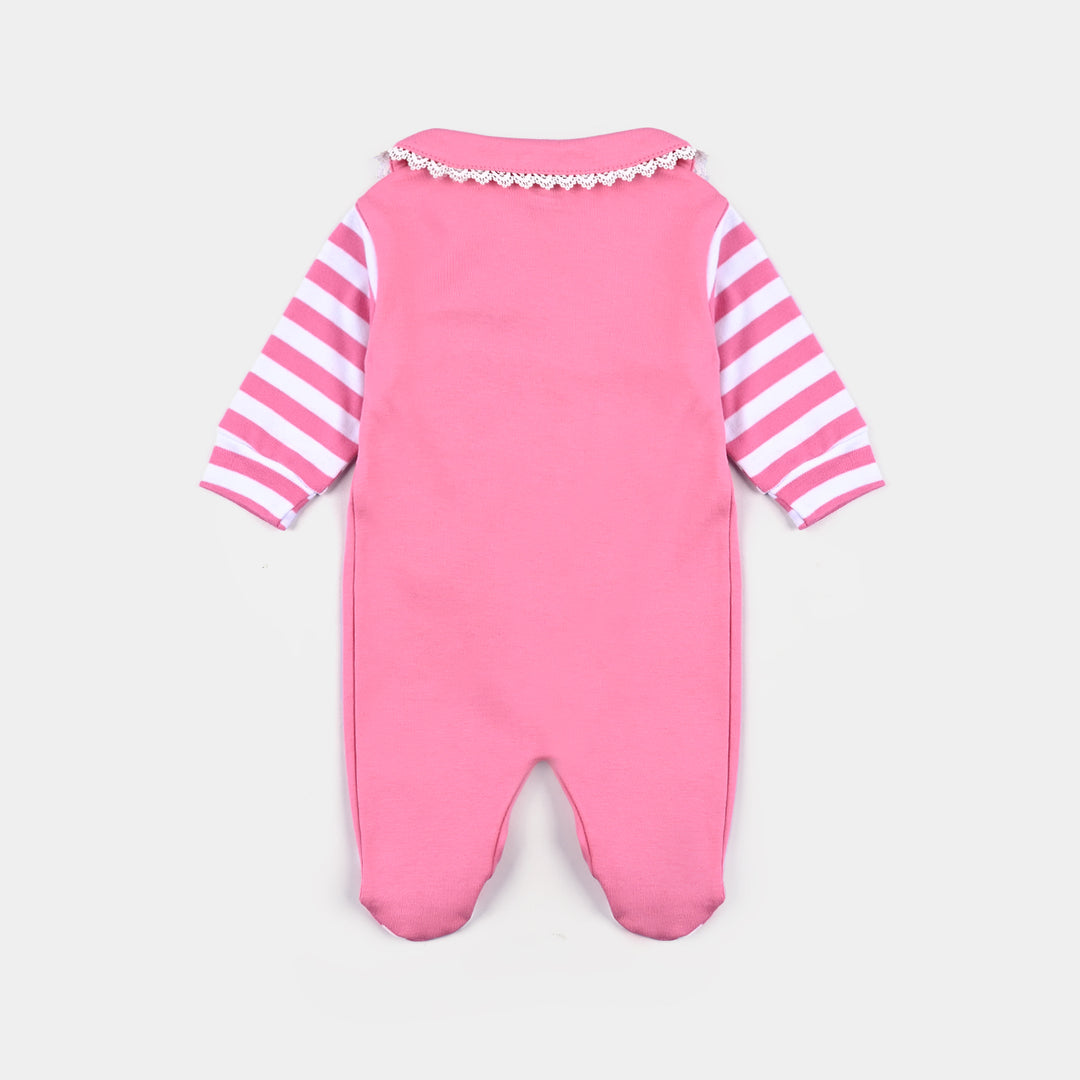 Infant Girls Cotton Interlock Knitted Romper -Sachet  Pink