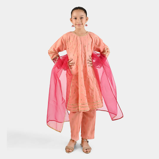 Girls Jacquard 3Pcs Hoor-Peach