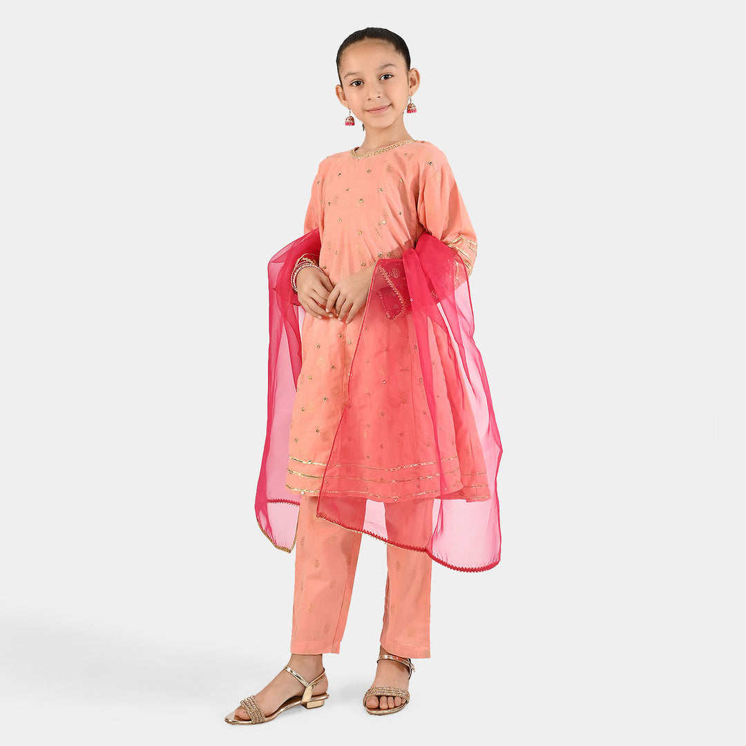 Girls Jacquard 3Pcs Hoor-Peach