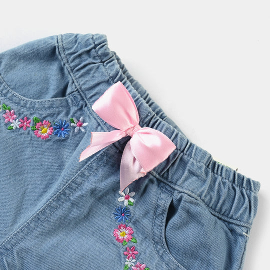 Infant Girls Denim rigid Short Floral-Ice Blue