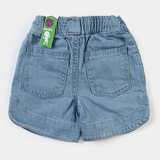 Infant Girls Denim rigid Short Floral-Ice Blue