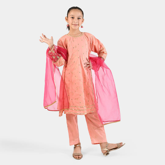 Girls Jacquard 3Pcs Hoor-Peach