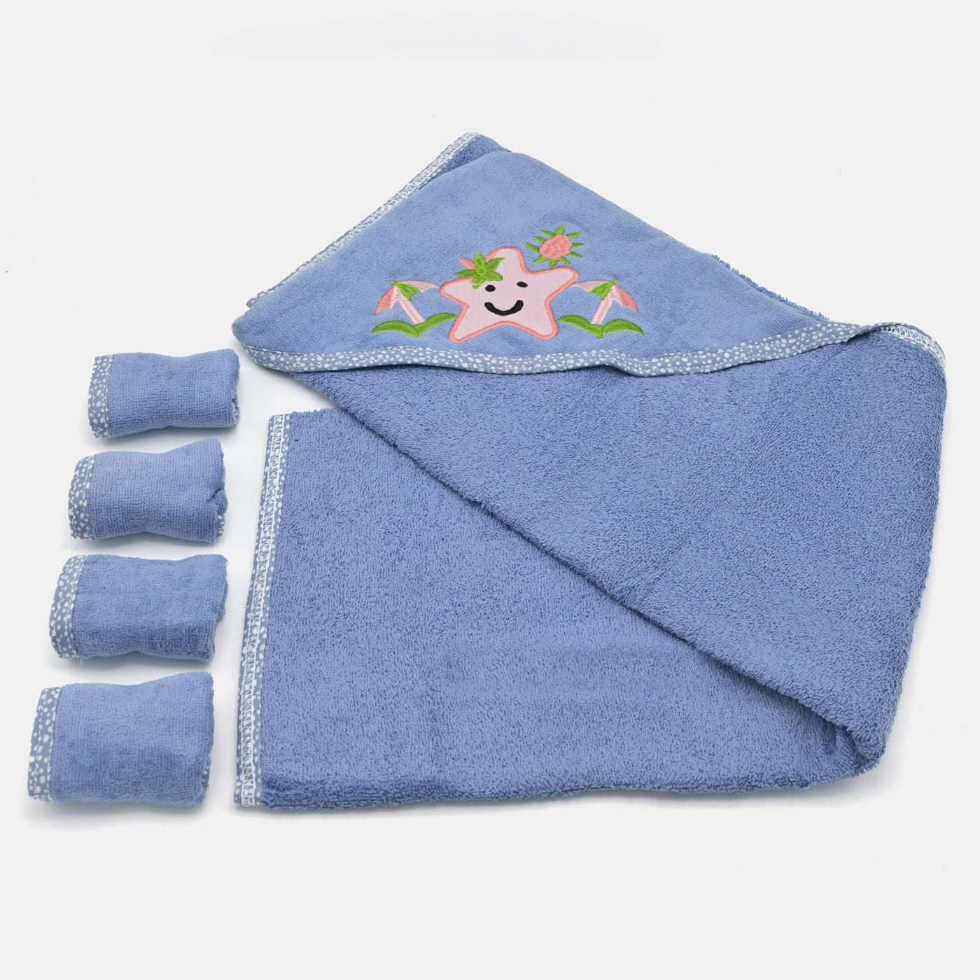 Baby Hooded Bath Towel + 4PCS Face Towel Set | 5Pcs