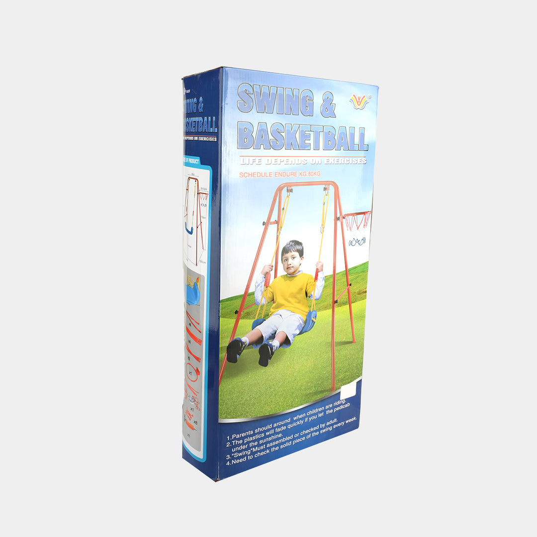 2-in-1 Kids Outdoor Swing & Basketball Hoop Set