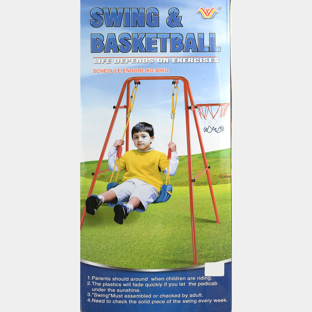 2-in-1 Kids Outdoor Swing & Basketball Hoop Set