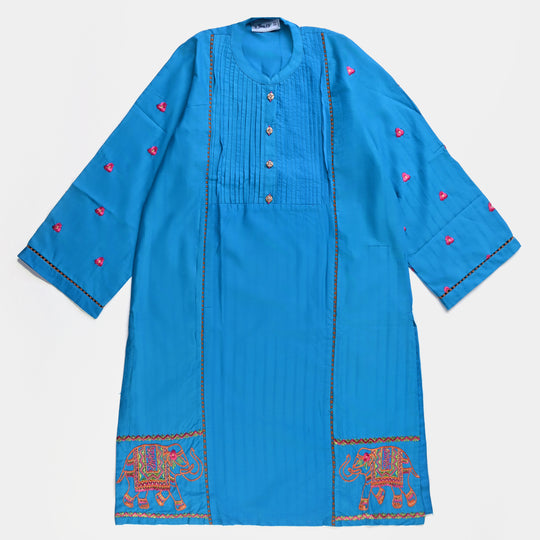 Teen Girls Jacquard EMB Kurti Elephant-Teal