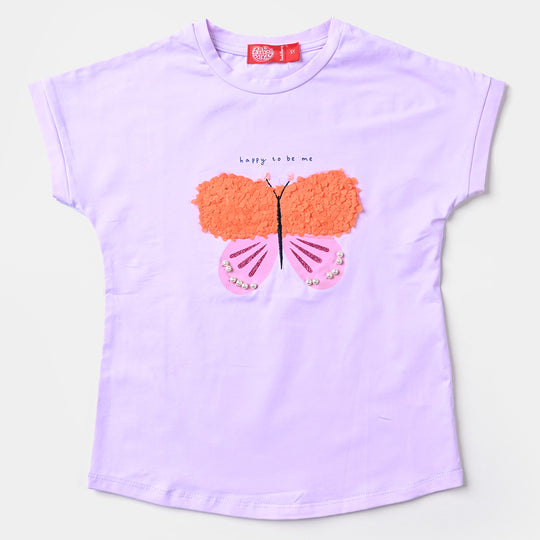 Girls Lycra Jersey T-Shirt Butterfly-Purple